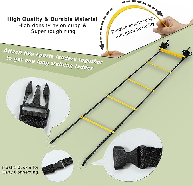20ft Adjustable Agility Speed Ladder Training Ladder with Carry Bag - Soccer, Speed, Football Fitness Feet Training - Agility Training Equipment for Footwork Drills