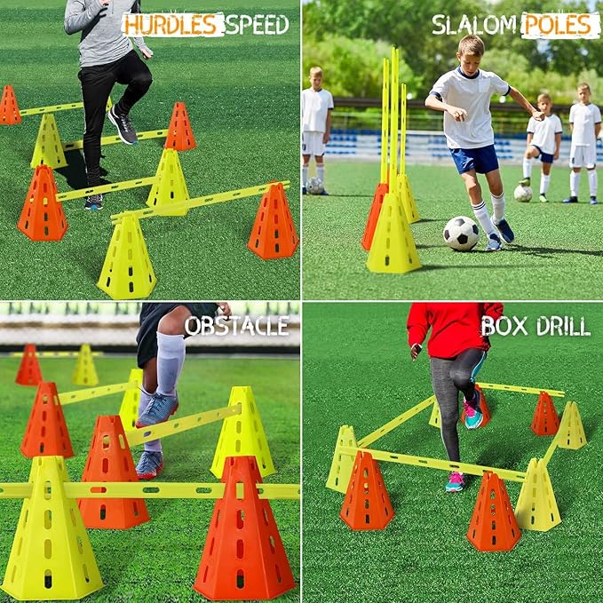 Yes4All Agility Hurdles Cone Set for Speed and Balance Exercises for All Ages, Suitable for Dog Training, Include Carry Bag - Set 8 Cones & 4 Green Bars