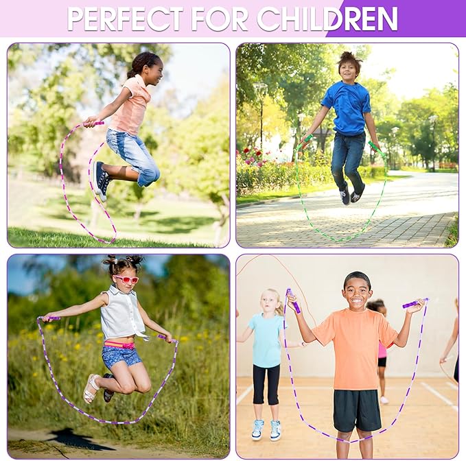 Jump Rope for Kids, 9 Ft Adjustable Jump Ropes for 4 5 6 7 8 10 12, Segmented Soft Beaded Jumping Rope Age 8-12, Tangle Free Skipping Rope for Women Man Fitness Weight Loss