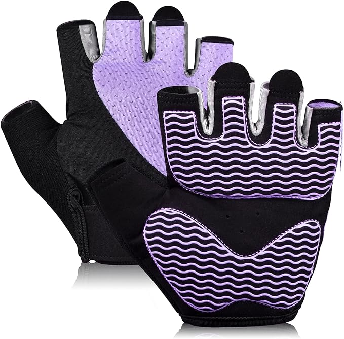 Workout Gloves for Women - Breathable Weight Lifting Gloves with Non-Slip Silicone Padding, Fingerless Gym Gloves for Cycling, Rowing, Pull Ups & Training (4 Sizes)