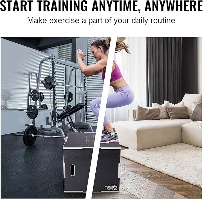 VEVOR 3 in 1 Plyometric Jump Box, Easy-to-Assemble Wood Plyo Box for Jumping Trainers, Home Gym Training and Conditioning