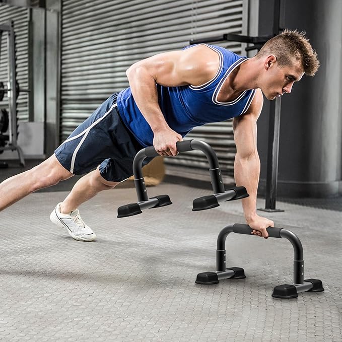 Dolibest Push Up Bar, 12'' High Parallettes Bars with Wooden Handles, Stable and Comfortable Calisthenics Equipment, Suitable for Handstand, L-Sit, Dip Bar, Strength Training for Indoor Outdoor Use