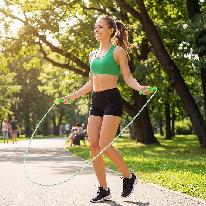 Aoriher Jump Rope for Kids Nylon Adjustable Weighted Braided Fitness Skipping Stripe Ropes with Plastic Handles 8.2 Feet for End of The School Exercise Sport Party Equipment Gift, Assorted Colors