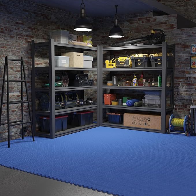24 Pack Home Gym Mat, Puzzle Exercise Mat, EVA Interlocking Foam Floor Tiles for Home Workout Equipment and Kids' Play Areas - Blue, 24 in x 24 in x ½ in - 24 Tiles (Blue, 24 Pack 96 sq ft)