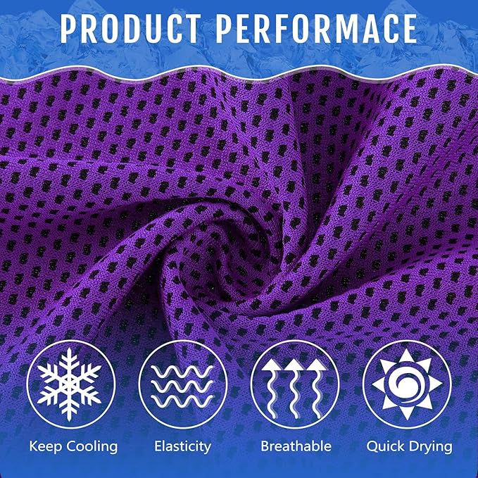 Hosuly 12 Pieces Cooling Towels for Hot Weather Soft Breathable Cold Towel Yoga Towels for Sweat, Sports, Workout, Fitness, Gym, Running, Travel Camping, 12 x 40 Inch (Purple)