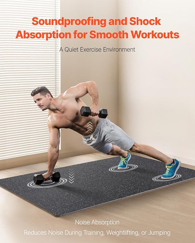 VEVOR 0.56Inch 24sq.ft 6 Tiles Gym Flooring for Home Gym, Rubber Top with High Density EVA Foam, 25 x 25In Gym Floor Exercise Equipment Mats, Interlocking Gym Mats, Puzzle Workout Mats, Black & White