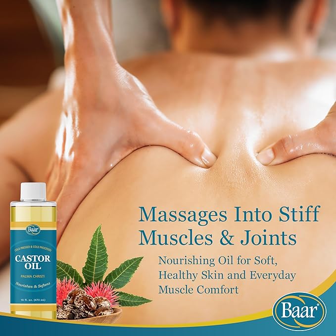Baar Products Castor Oil - Cold Pressed - Hydrates Skin, Soothes Muscles & Joints, Moisturizes Body, and Renews Hair & Scalp - Hexane Free, 16 fl oz