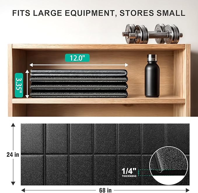 Foldable Treadmill Mat Walking Pads, Bike Exercise Equipment Mat, 1/4" Thick, 68"x24" Anti-Slip Waterproof Floor Protector for Carpet, Home Hardwood, Home Gyms, Workout Fitness Machines, Yoga, Gift