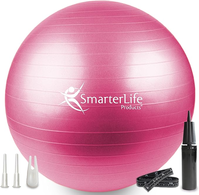 SmarterLife Exercise Ball Yoga Ball for Fitness, Balance, Stability, or Pregnancy, Gym Ball for Core Workout, Physical Therapy, Yoga Ball Chair for Office, Anti-Slip Anti-Burst