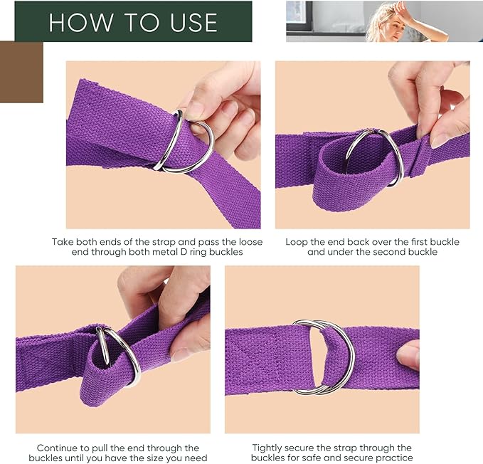 10 Pcs Yoga Strap 8ft Yoga Stretching Exercise Band Stretching Belt with Adjustable Metal D Ring Buckle Loop for Pilates, Dance, Physical Therapy, Gym Workout