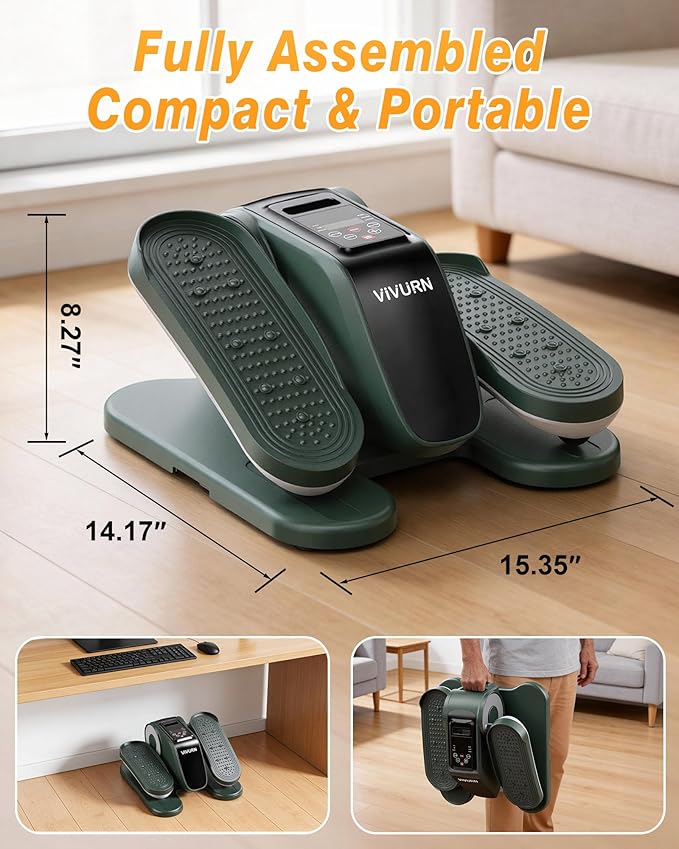 VIVURN-Upgraded Under Desk Elliptical, Leg Exerciser As Seen on TV, 12 Speeds Forward & Reverse Manual & Auto Mode, Electric Seated Pedal Exerciser with Non-Slip Mat, Quiet Operation for Home Office