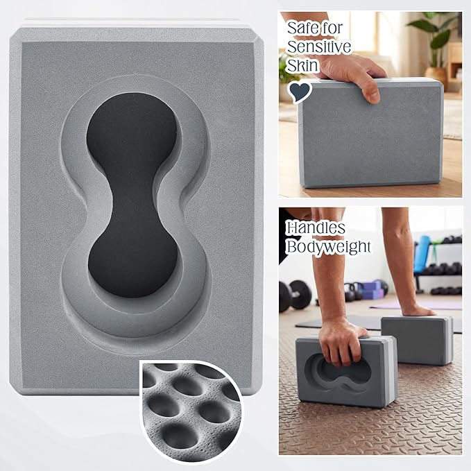 2 Pack Yoga Blocks Wrist Support Yoga Blocks with Knee Pads and Strap to Put Less Weight on Wrist Improve Comfort and Grip, EVA Foam Pilates Exercise Balance Stretching Accessories
