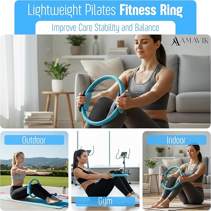 AMAVIK Pilates Kit 15-Pieces Home Workout Set with 5 Resistance Bands, Pilates Ring and Ball Set with Accessories-A Complete Pilates Set for Women to Improve Strength, Flexibility and Balance Body