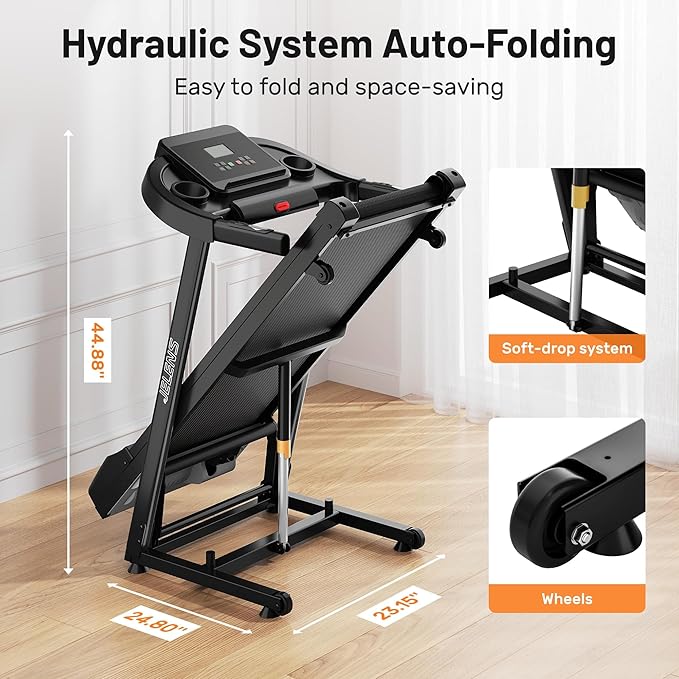 Treadmill for Home with 0-15% Auto Incline, Foldable Walking Pad Treadmill with 330LBS Weight Capacity and Pulse Sensors, 3.0HP Quiet Walking Pad with App and LCD Display