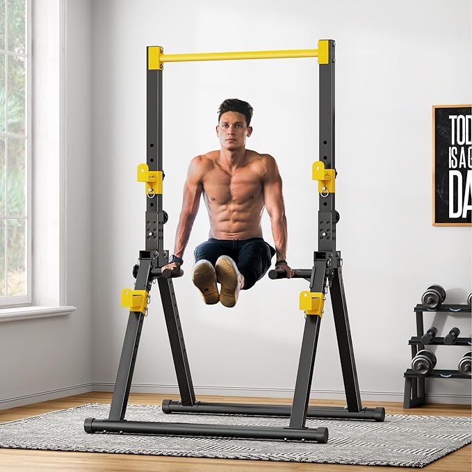 soges Foldable Power Tower, Pull Up Dip Station for Home Gym, 500 LBS Capacity Power Tower with Triangular Design, Adjustable Height Pull Up Bar for Full Body Workout