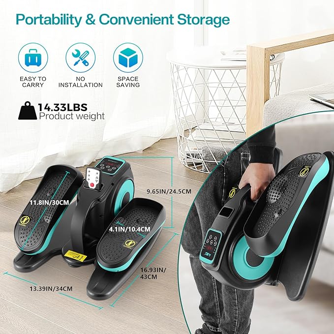 Under Desk Elliptical Machine, Leg Exerciser for Seniors Adults, Adjustable Speeds Elliptical Trainer with Remote, Quiet & Portable Mini Seated Pedal Exerciser for Home Office Use
