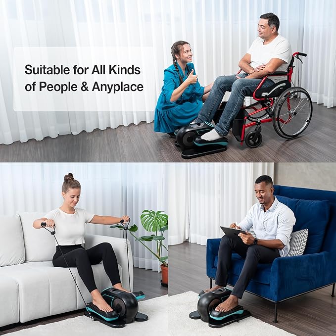 Under Desk Elliptical Machine, Leg Exerciser for Seniors, Seated Pedal Exerciser with Resistance Bands Non Slip Mat, Remote Control, 12 Adjustable Speeds for Home, Seniors, Adults