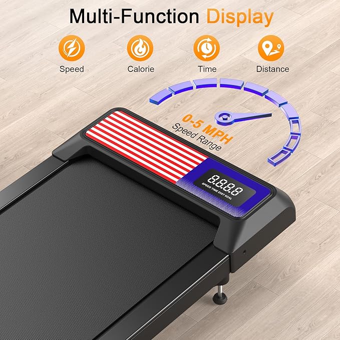 Walking Treadmill Pad with 0-5% Incline, 2.5HP Compact Under Desk Treadmill for Home Office, Quiet Small Walking Mat with App Sync, Remote Control, LED Display