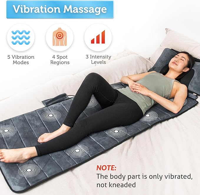 COMFIER Full Body Massage Mat with Movable Neck Pillow, 10 Vibrating Motors & 4 Heating Pads, Back Massage Pad, Father's Day Gifts for Dad Men