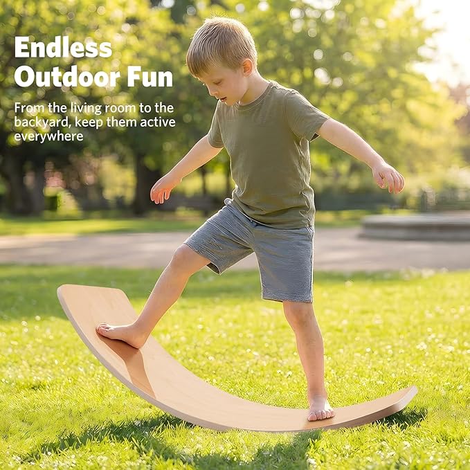 Natural Wood Balance Board for Kids | Montessori Wobble Board for Toddlers & Children Ages 3-8, Open-Ended Waldorf Learning Toy for Indoor Play, Core Balance Trainer, Birthday & Christmas Gift 2026