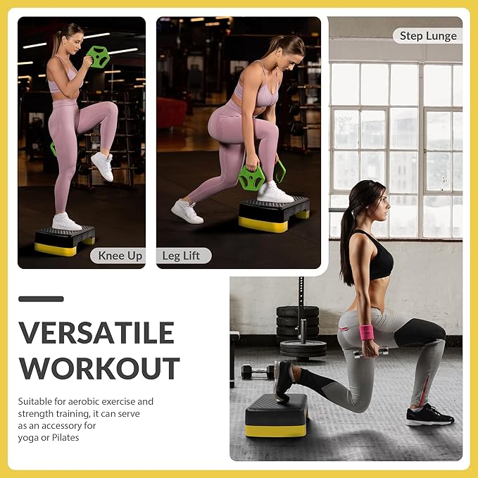 Fitvids 18" Aerobic Step Platform, Workout Stepper with Adjustable 2 Stackable Risers 3" 5.5" for Home Gym Small Space, Exercise Step, Multiple Option