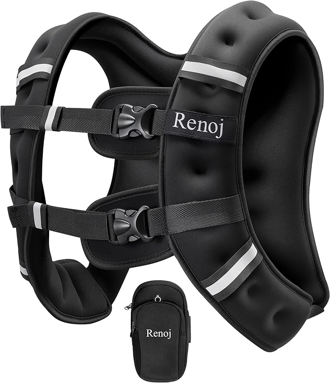 Renoj Weighted Vest for Women Men: Available in 6lb/8lb/10lb/11lb/12lb/14lb/16lb/20lb Fixed Weights for Walking, Running, Training, Exercise, Weight Loss - With Reflective Strips and Storage Pocket