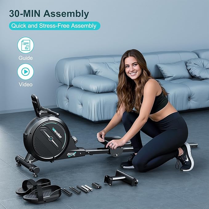 Rowing Machine for Home, Magnetic Rower Machine, 350 LB Weight Capacity, 16-Level Silent Resistance Row Machine for Gym Exercise Full-Body Workout Compact Rower with LCD Monitor Tablet Holder