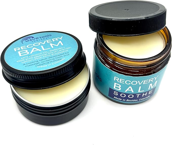 Wave Tools All Natural Recovery Balm Soothe Small Batch Pure Essential Oils Ideal for Massage in Amber Glass jar 2 oz Glass jar