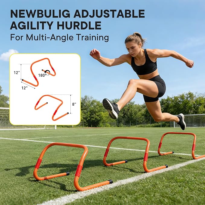 NEWBULIG Agility Ladder Speed Training Equipment, Football Practice Set with 20ft Ladder, 12 Cones, 4 Adjustable Hurdles, Jump Rope, Resistance Parachute for Soccer, Basketball, Youth, Adults