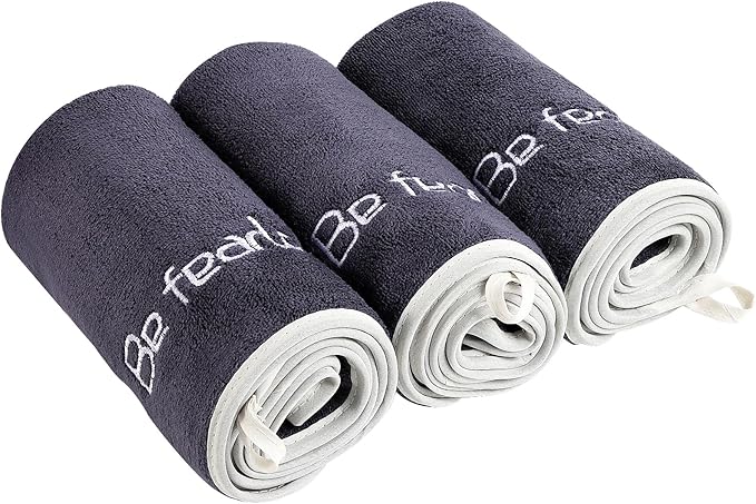 Microfiber Gym Towel Set for Men Women, Super Soft and Quick-Drying Towels for Fitness, Yoga, Cycling, Swimming (Grey, 3 Pack)