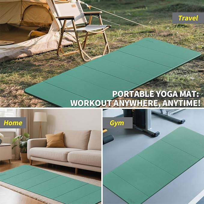 Foldable Yoga Mat Extra Thick & Large (74" x 31.5" x 0.32"), Double-Sided Non Slip & Lightweight Fitness Mat, 8mm Thick Wide Exercise Mats for Woman Man Kids, Portable Workout Mats for Travel, Studio or Home Use