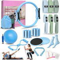 Pilates Essentials Kit for Home Women, Pilates Equipment for Workouts, 6 Fabric Resistance Bands, 12 Inch Magic Circle Yoga Ring, Mini Exercise Ball, Great Exercise Accessories