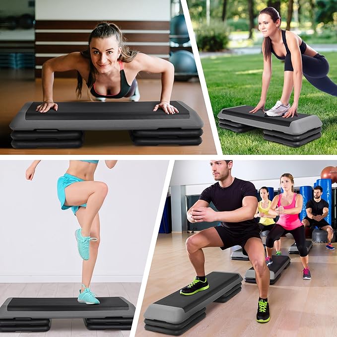 Adjustable Workout Aerobic Stepper, Exercise Step Platform Trainer with 4 Risers,Non-Slip Surface for Home Gym Workout Training