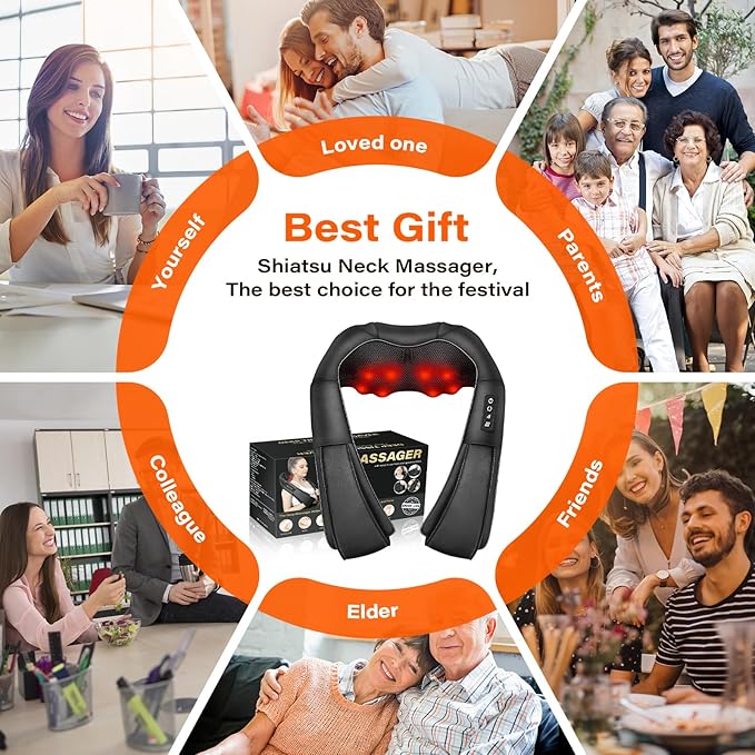 Neck Massager with Heat, Back Massager Deep Tissue, Electric 3D Kneading Massage Pillow for Pain Shiatsu Back and Shoulder Massager, Birthday Christmas Gift for Women Men Dad Mom