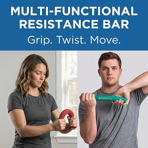 THERABAND FlexBar, 2 Pack, Red, Green, Therapy Twist Bar, Hand & Wrist Strength, Tennis & Golfer's Elbow, Tendonitis, Rehab Tool for Resistance Exercise, Grip Training, Relief & Recovery
