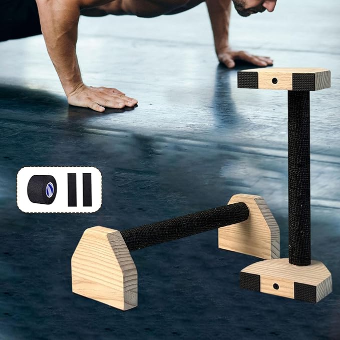 2Pcs Push up Bar Sturdy Wooden Parallettes Bar Push up Stands Pushup Handles for Gymnastics Strength Training Aerobics
