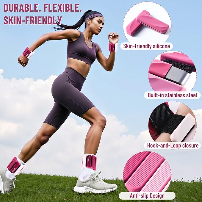 Wrist & Ankle Weights for Women and Men, 2lbs/4lbs Pairs Adjustable Silicone Weighted Bangles for Arm & Leg Workouts, Perfect for Pilates, Barre, Yoga, Walking & Home Fitness 24055