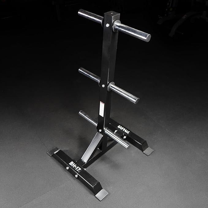 Valor Fitness Weight Plate Rack with Barbell Holders – Heavy-Duty Steel Storage Tree with 6 Pegs and 2 Vertical Bar Sleeves for Standard and Olympic Plates – 800 lb Capacity for Home & Garage Gyms
