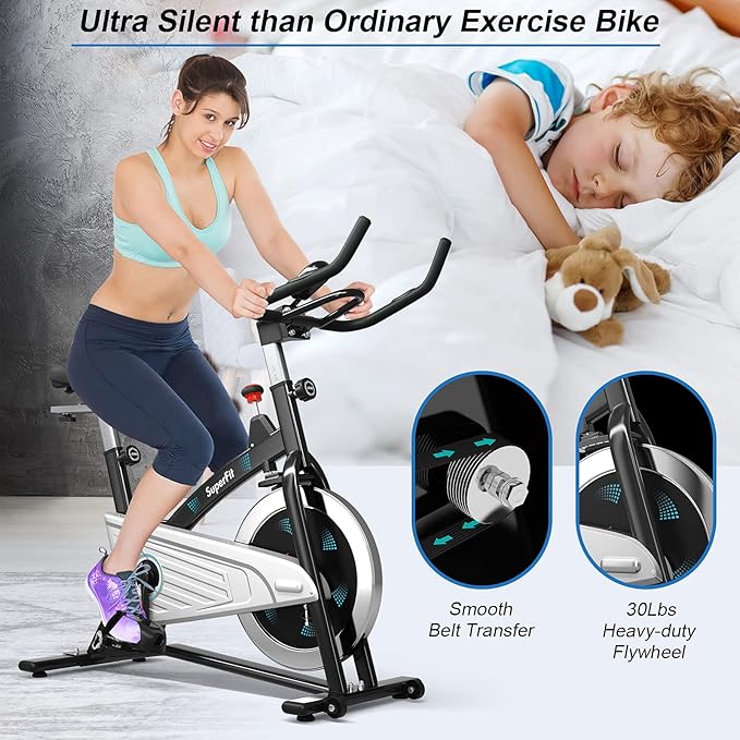 Goplus Magnetic Stationary Bike, Indoor Exercise Cycling Bike Smooth Belt Drive W/Heart Rate, LCD Monitor, Full Adjustment Near-silent Home Cardio Workout
