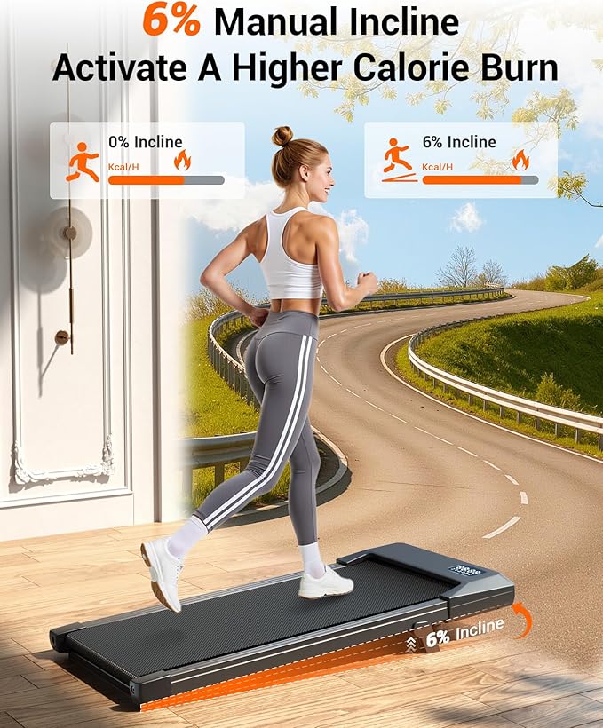 Walking Pad,6% Manual Incline Walking Pad Treadmill,Under Desk Treadmill for Home Office, with App & Remote,2.5HP Quiet,LED Display,300 lbs Capacity