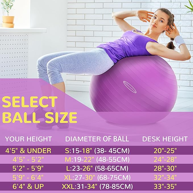 Fitvids Exercise Ball for Fitness, Yoga, Pilates with Quick Pump, Anti-Burst Slip Resistant Balance Ball