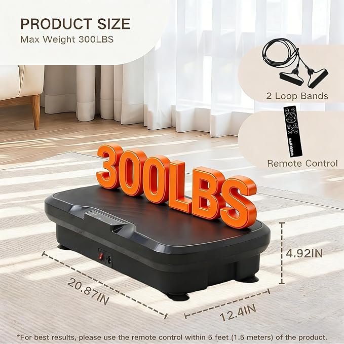 BARWING Vibration Plate Exercise Machine for Lymphatic Drainage Vibrating Power Plate Vibration Platform Shaker Whole Body Plates for Weight Loss with Fitness Resistance Bands 300 LBS Capacity