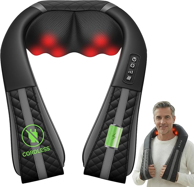 Snailax Cordless Neck Massager with Heat, Rechargeable Shiatsu Neck Back Massager for Pain Relief Deep Tissue, 4D Knead Shoulder Massager Pillow, Gifts/Presents for Mom, Dad, Black