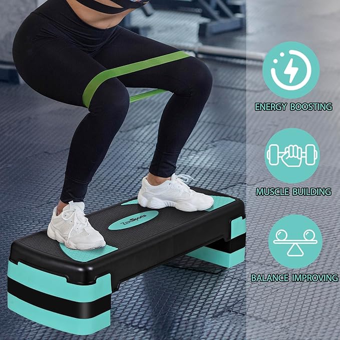 30" Aerobic Step Platform - 3-Level Adjustable Height (4"/6"/8"), Non-Slip Fitness Stepper w/Stackable Risers for Home Gym, Cardio & Strength Training
