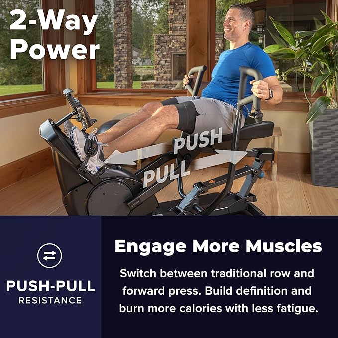 Teeter Power10 Rower with 2-Way Magnetic Resistance Elliptical Motion - Indoor Rowing Machine w/HRM Connectivity, Teeter Move App - Free Classes & Coaching
