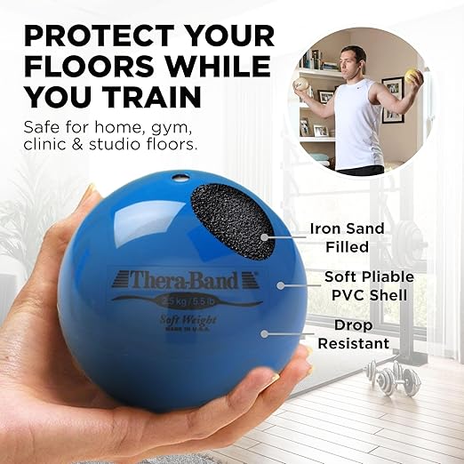 THERABAND Soft Weight, 4.5" Diameter, Weighted Balls for Baseball, Weighted Balls for Softball, Hand Held Ball Shaped Isotonic, Shoulder Strength, Rotator Cuff & Throwing Trainer, Blue, 5.5LB
