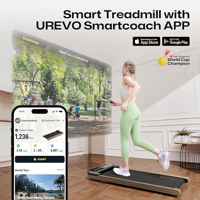 UREVO Smart Walking Pad, Standing Desk Treadmill with Double Shock Absorption, Quiet Operation, Workout APP with Track Insights and MIIT Mode, Plug and Play, Remote or APP Control for Home Office