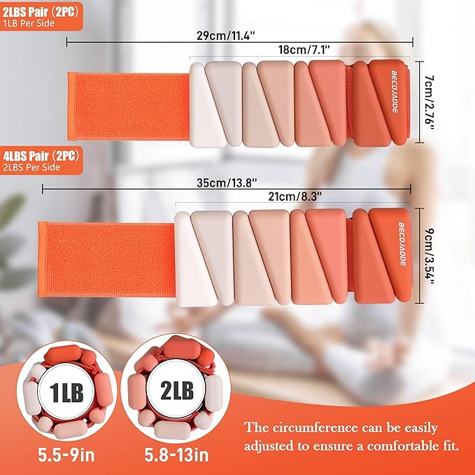 Ankle Weights for Women Wrist Weights Set of 2 (1 lb/2 lb Each) Adjustable Arm Leg Weight for Womens Men Suitable for Walking Swimming Running Pilates Yoga Gym