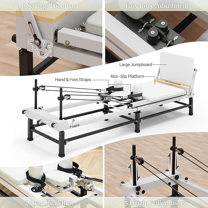 PAETA Pilates Reformer, 91" Foldable Reformer Pilates Machine with Adjustable Reformer Heights, Pilates Equipment with Piano Wire Spings and Jump Boards