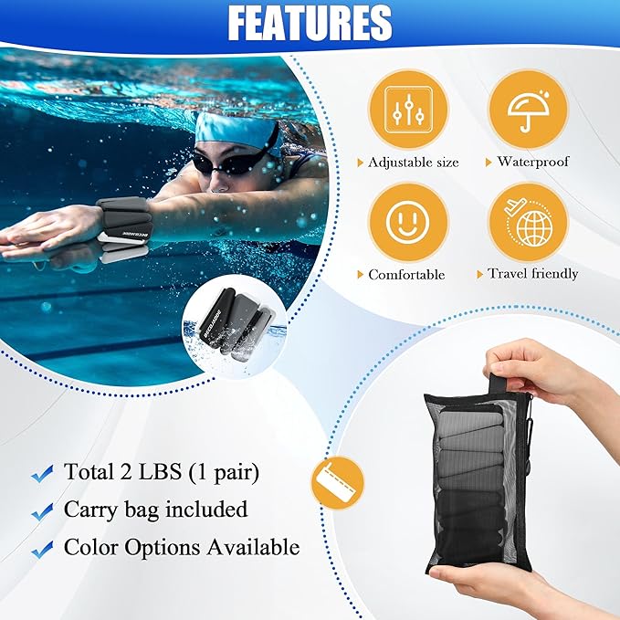 Ankle Weights for Women Wrist Weights Set of 2 (1 lb/2 lb Each) Adjustable Arm Leg Weight for Womens Men Suitable for Walking Swimming Running Pilates Yoga Gym
